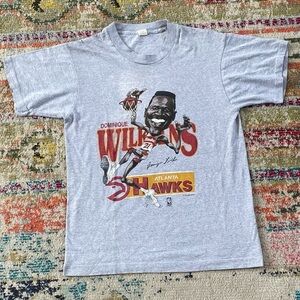 Authentic Vintage 1980s Dominique Wilkins Caricature Atlanta Hawks Tee Tshirt